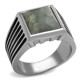 TK3113 - High polished (no plating) Stainless Steel Ring with Synthetic Twinkling in Gray - Alamode