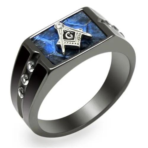 TK3116 - Two-Tone IP Black Stainless Steel Ring with AAA Grade CZ  in Clear - Alamode