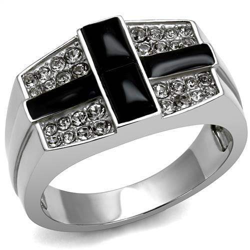 TK3117 - High polished (no plating) Stainless Steel Ring with Semi-Precious Agate in Jet - Alamode - Flyclothing LLC