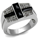 TK3117 - High polished (no plating) Stainless Steel Ring with Semi-Precious Agate in Jet - Alamode - Flyclothing LLC