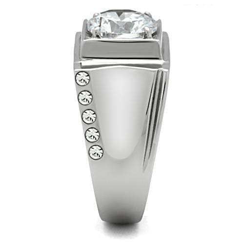 TK311 - High polished (no plating) Stainless Steel Ring with AAA Grade CZ in Clear - Alamode - Flyclothing LLC