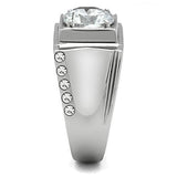 TK311 - High polished (no plating) Stainless Steel Ring with AAA Grade CZ  in Clear - Alamode