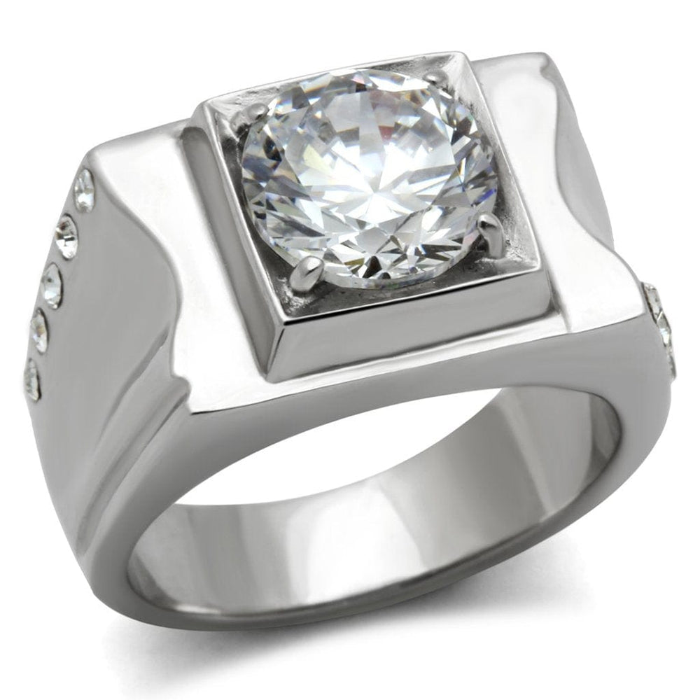 TK311 - High polished (no plating) Stainless Steel Ring with AAA Grade CZ  in Clear - Alamode
