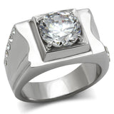 TK311 - High polished (no plating) Stainless Steel Ring with AAA Grade CZ  in Clear - Alamode