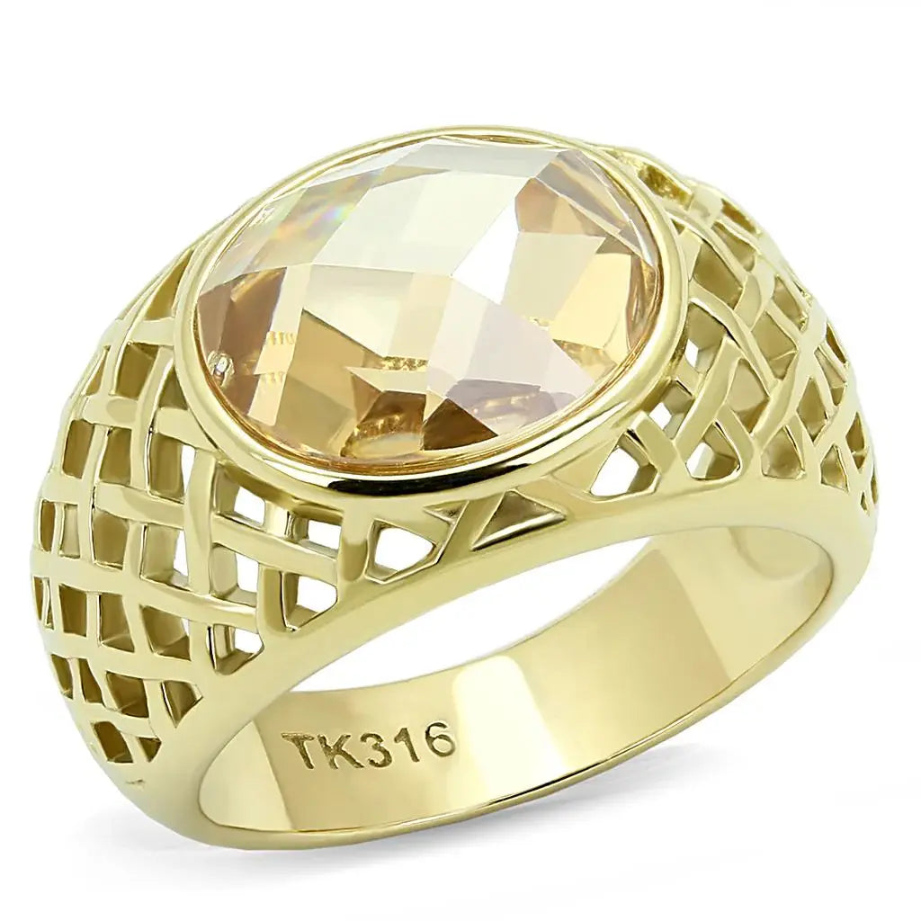 TK3122 - IP Gold(Ion Plating) Stainless Steel Ring with AAA Grade CZ in Champagne - Alamode - Flyclothing LLC