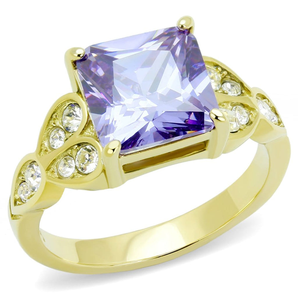 TK3125 - IP Gold(Ion Plating) Stainless Steel Ring with AAA Grade CZ  in Light Amethyst - Alamode