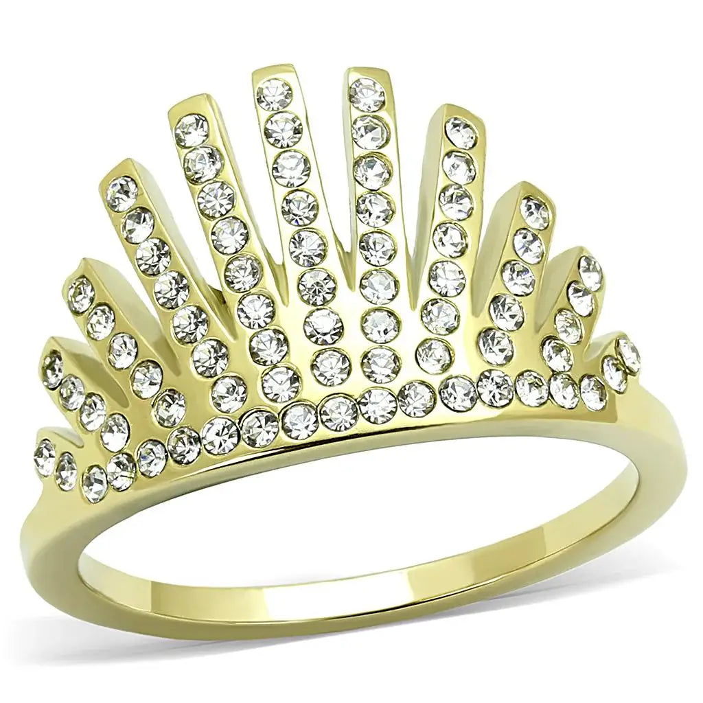 TK3128 - IP Gold(Ion Plating) Stainless Steel Ring with Top Grade Crystal in Clear - Alamode - Flyclothing LLC