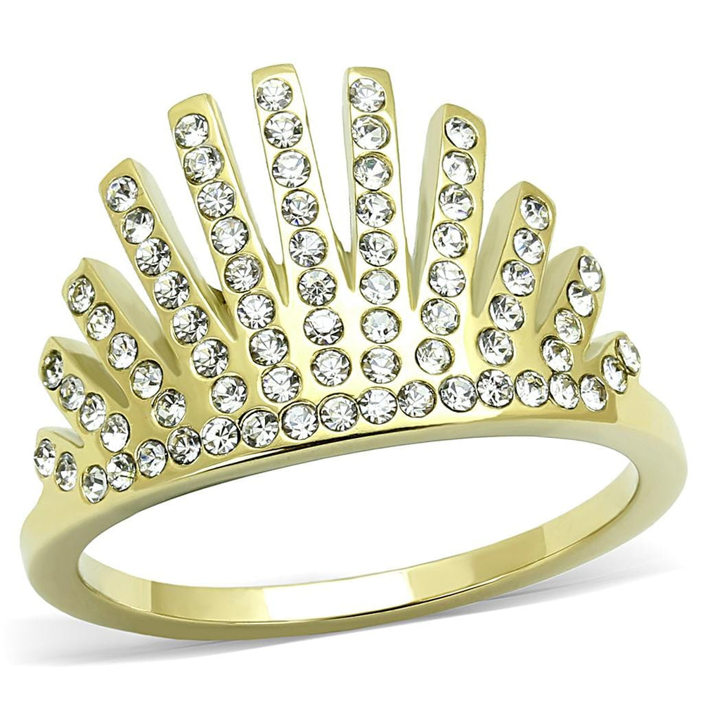 TK3128 - IP Gold(Ion Plating) Stainless Steel Ring with Top Grade Crystal  in Clear - Alamode