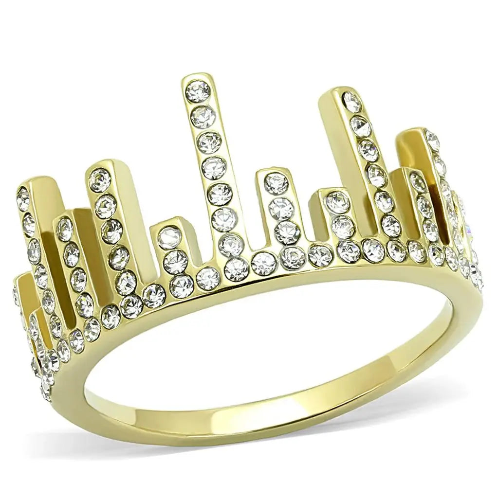 TK3129 - IP Gold(Ion Plating) Stainless Steel Ring with Top Grade Crystal in Clear - Alamode - Flyclothing LLC