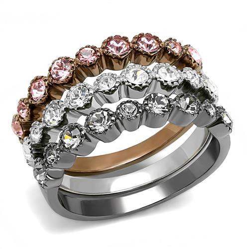 TK3136 - IP Light Black & IP Light coffee Stainless Steel Ring with Top Grade Crystal in Multi Color - Alamode - Flyclothing LLC