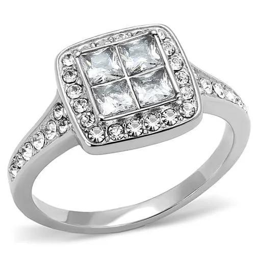 TK3137 - High polished (no plating) Stainless Steel Ring with AAA Grade CZ  in Clear - Alamode