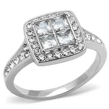 TK3137 - High polished (no plating) Stainless Steel Ring with AAA Grade CZ  in Clear - Alamode
