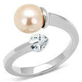 TK3139 - High polished (no plating) Stainless Steel Ring with Synthetic Pearl in Light Peach - Alamode - Flyclothing LLC