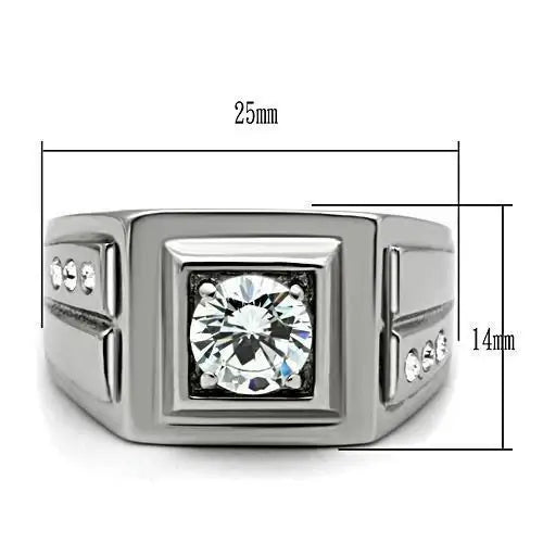 TK313 - High polished (no plating) Stainless Steel Ring with AAA Grade CZ in Clear - Alamode - Flyclothing LLC