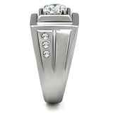 TK313 - High polished (no plating) Stainless Steel Ring with AAA Grade CZ  in Clear - Alamode