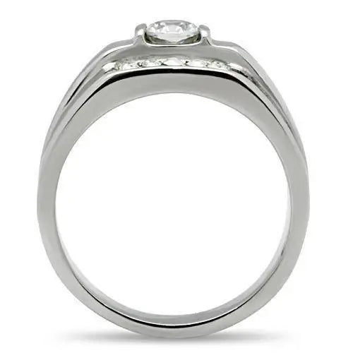 TK314 - High polished (no plating) Stainless Steel Ring with AAA Grade CZ in Clear - Alamode - Flyclothing LLC