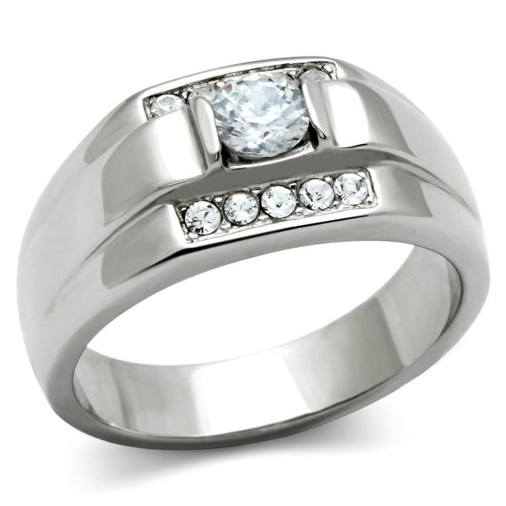 TK314 - High polished (no plating) Stainless Steel Ring with AAA Grade CZ  in Clear - Alamode