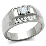 TK314 - High polished (no plating) Stainless Steel Ring with AAA Grade CZ  in Clear - Alamode