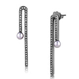 TK3161 - IP Light Black  (IP Gun) Stainless Steel Earrings with Synthetic Pearl in Light Amethyst - Alamode