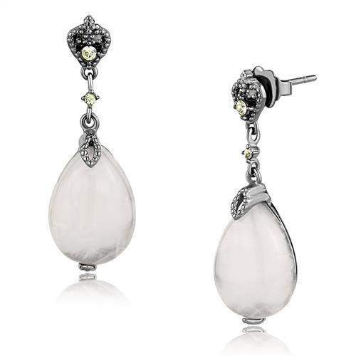 TK3163 - IP Light Black (IP Gun) Stainless Steel Earrings with Precious Stone PINK CRYSTAL in Light Rose - Alamode - Flyclothing LLC