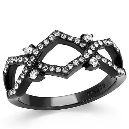 TK3165 - IP Black(Ion Plating) Stainless Steel Ring with AAA Grade CZ  in Clear - Alamode