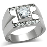 TK316 - High polished (no plating) Stainless Steel Ring with AAA Grade CZ in Clear - Alamode - Flyclothing LLC