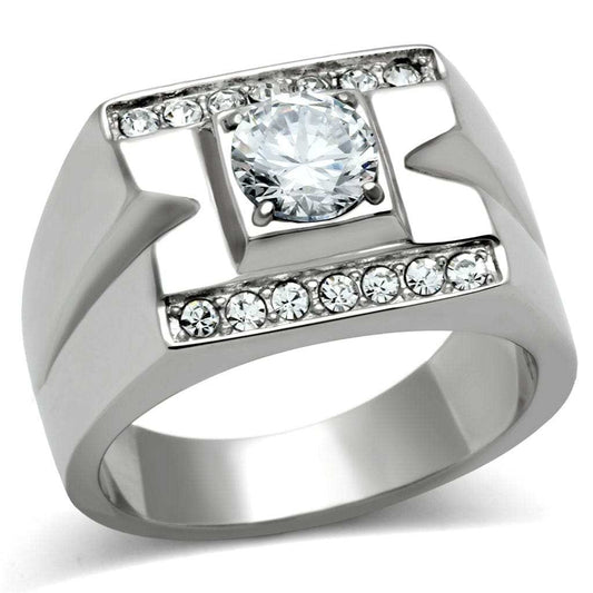TK316 - High polished (no plating) Stainless Steel Ring with AAA Grade CZ in Clear - Alamode - Flyclothing LLC