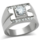 TK316 - High polished (no plating) Stainless Steel Ring with AAA Grade CZ  in Clear