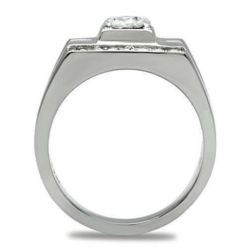 TK316 - High polished (no plating) Stainless Steel Ring with AAA Grade CZ in Clear - Alamode - Flyclothing LLC