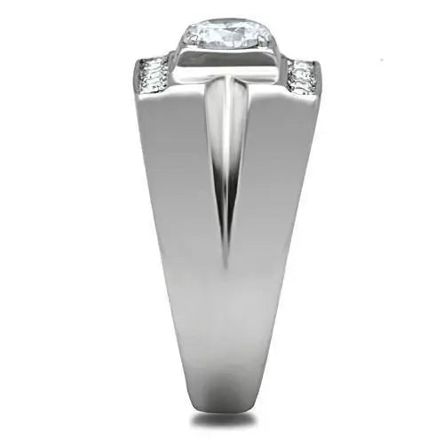 TK316 - High polished (no plating) Stainless Steel Ring with AAA Grade CZ in Clear - Alamode - Flyclothing LLC