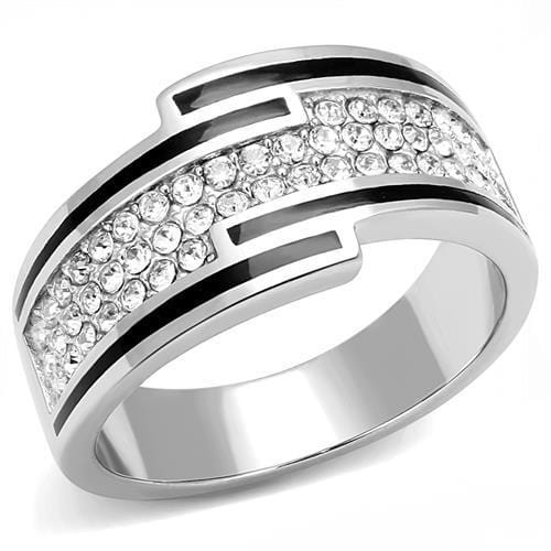 TK3174 - High polished (no plating) Stainless Steel Ring with Top Grade Crystal  in Clear - Alamode