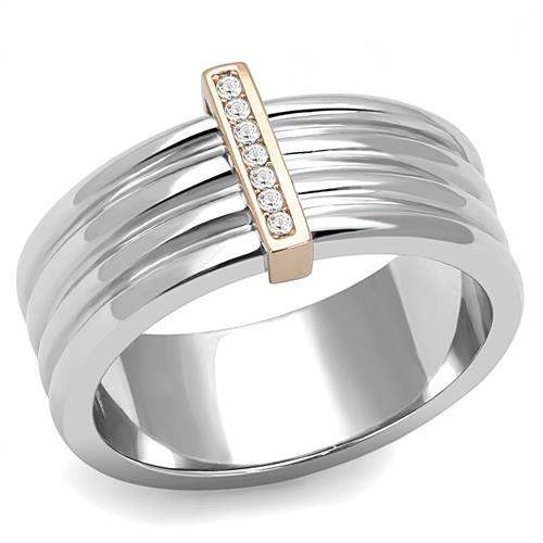 TK3176 - Two-Tone IP Rose Gold Stainless Steel Ring with Top Grade Crystal in Clear - Alamode - Flyclothing LLC