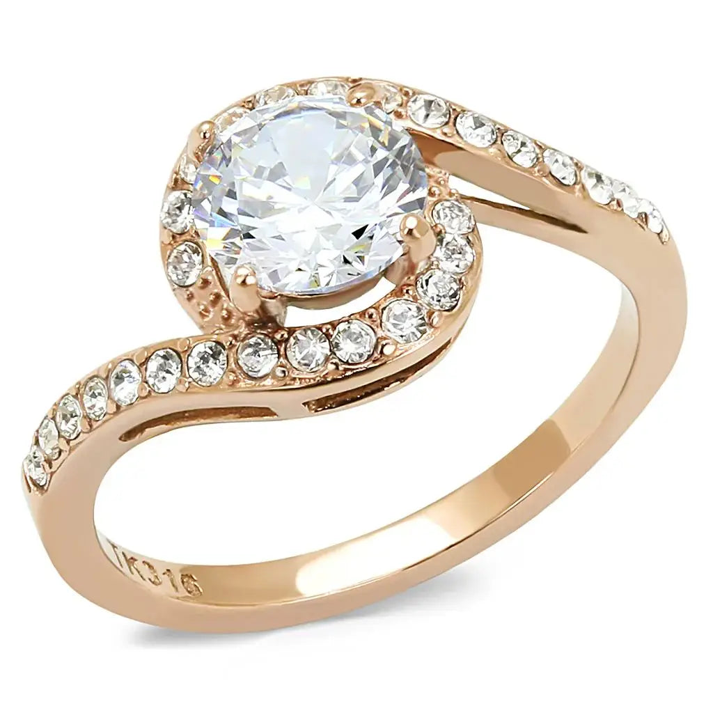 TK3178 - IP Rose Gold(Ion Plating) Stainless Steel Ring with AAA Grade CZ in Clear - Alamode - Flyclothing LLC