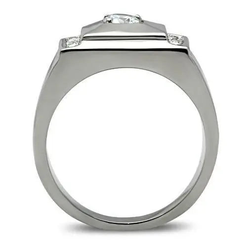 TK317 - High polished (no plating) Stainless Steel Ring with AAA Grade CZ in Clear - Alamode - Flyclothing LLC