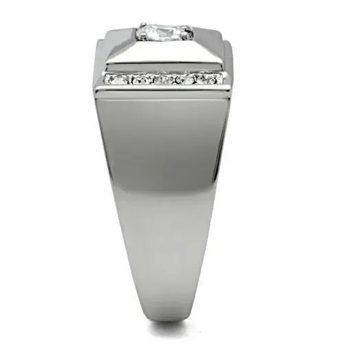 TK317 - High polished (no plating) Stainless Steel Ring with AAA Grade CZ in Clear - Alamode - Flyclothing LLC