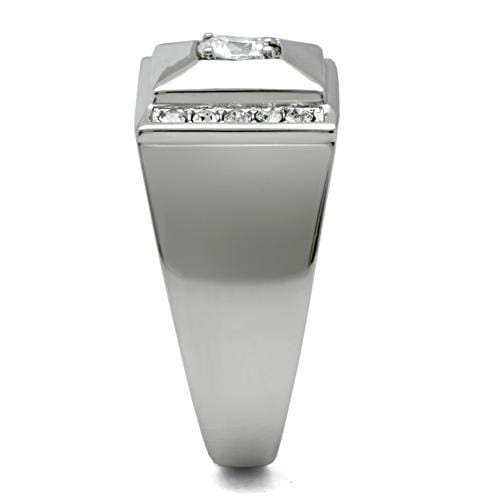 TK317 - High polished (no plating) Stainless Steel Ring with AAA Grade CZ in Clear - Alamode - Flyclothing LLC