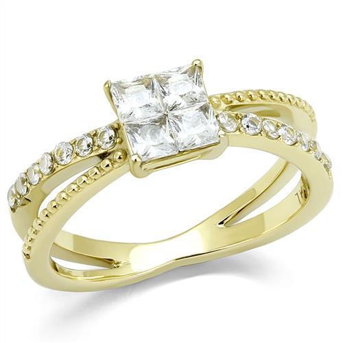 TK3181 - IP Gold(Ion Plating) Stainless Steel Ring with AAA Grade CZ  in Clear - Alamode