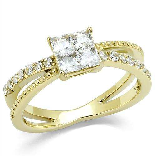 TK3181 - IP Gold(Ion Plating) Stainless Steel Ring with AAA Grade CZ in Clear - Alamode - Flyclothing LLC