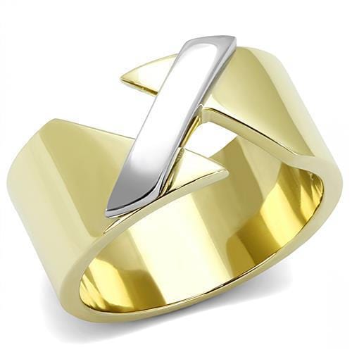 TK3184 - Two-Tone IP Gold (Ion Plating) Stainless Steel Ring with No Stone - Alamode