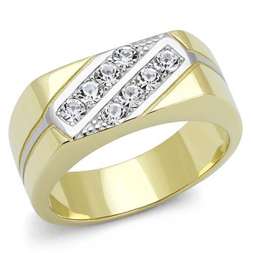 TK3186 - Two-Tone IP Gold (Ion Plating) Stainless Steel Ring with Top Grade Crystal  in Clear - Alamode