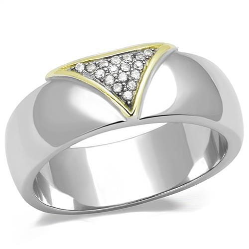 TK3187 - Two-Tone IP Gold (Ion Plating) Stainless Steel Ring with AAA Grade CZ  in Clear - Alamode