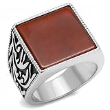 TK3189 - High polished (no plating) Stainless Steel Ring with Semi-Precious Agate in Siam - Alamode