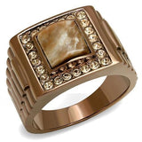 TK3190 - IP Coffee light Stainless Steel Ring with Semi-Precious Rain Flower Stone in Brown - Alamode
