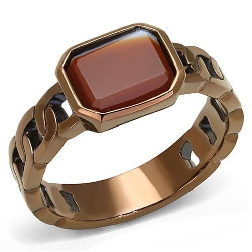 TK3193 - IP Coffee light Stainless Steel Ring with Semi-Precious Agate in Siam - Alamode