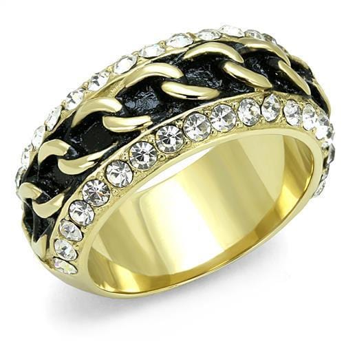 TK3196 - IP Gold(Ion Plating) Stainless Steel Ring with Top Grade Crystal  in Clear - Alamode