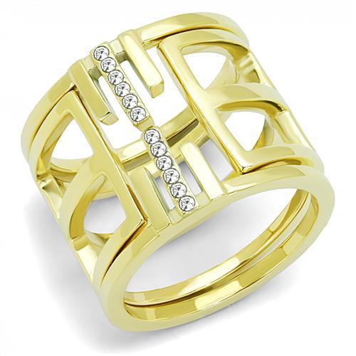 TK3198 - IP Gold(Ion Plating) Stainless Steel Ring with Top Grade Crystal  in Clear - Alamode