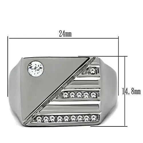 TK319 - High polished (no plating) Stainless Steel Ring with Top Grade Crystal in Clear - Alamode - Flyclothing LLC