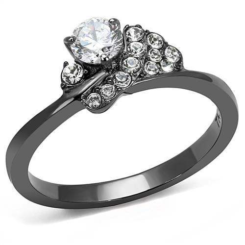 TK3203 - IP Light Black (IP Gun) Stainless Steel Ring with AAA Grade CZ in Clear - Alamode - Flyclothing LLC