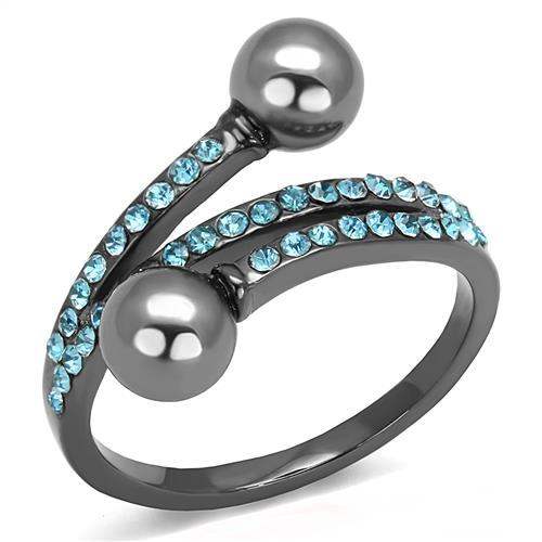TK3204 - IP Light Black (IP Gun) Stainless Steel Ring with Synthetic Pearl in Gray - Alamode - Flyclothing LLC