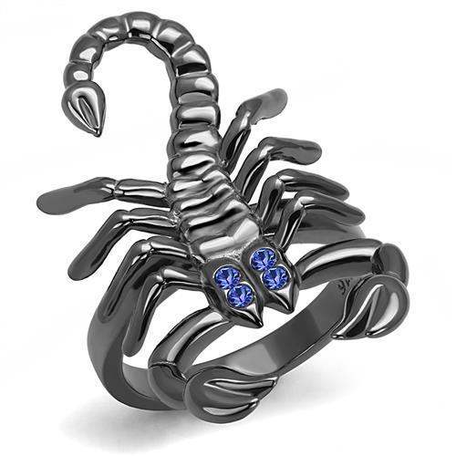 TK3205 - IP Light Black (IP Gun) Stainless Steel Ring with Top Grade Crystal in Sapphire - Alamode - Flyclothing LLC